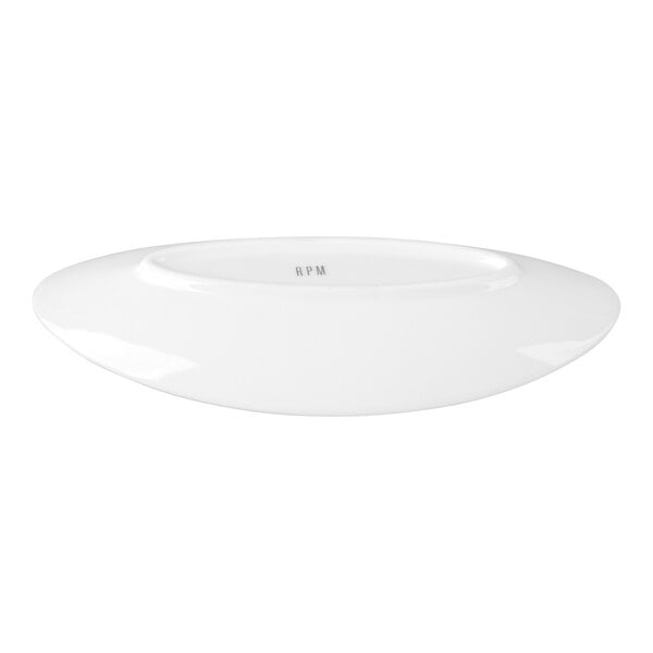 An oval white porcelain plate with a smooth, modern design.