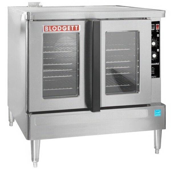 A large stainless steel Blodgett commercial convection oven with a door.