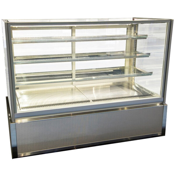 A Federal Industries Italian Series dry bakery display case with shelves.