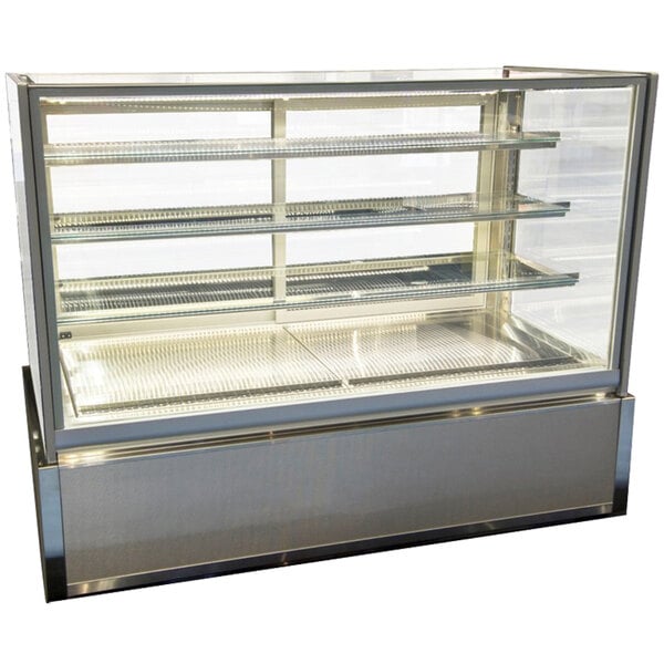 A Federal Industries Italian Series dry bakery display case with shelves.