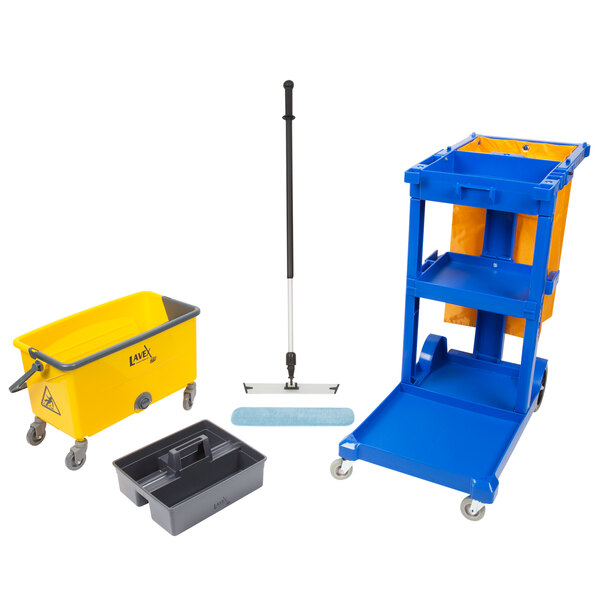 Janitor Cart and 18" Microfiber Wet Mop Kit