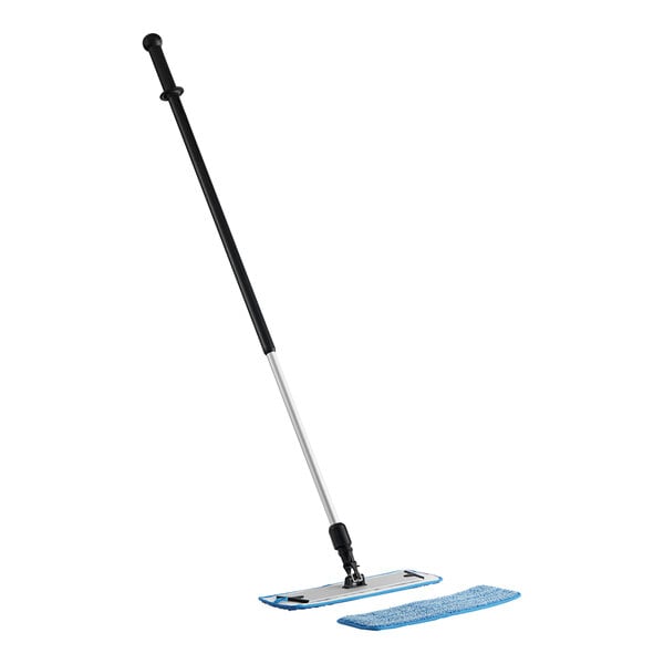 A Lavex microfiber mop with a blue handle.