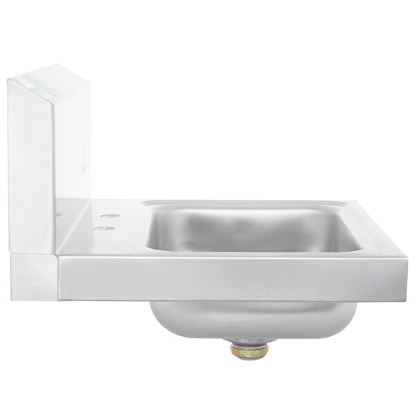 A stainless steel Advance Tabco hand sink with a faucet and a drain.