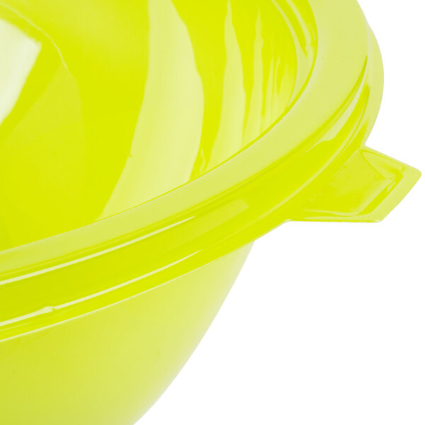 A close up of a yellow Fineline PET plastic bowl.
