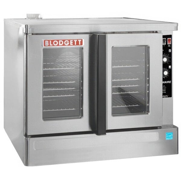 A stainless steel Blodgett commercial convection oven with glass doors.