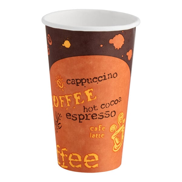 Choice 16 oz. Coffee Print Poly Paper Hot Cup - 1,000/Case