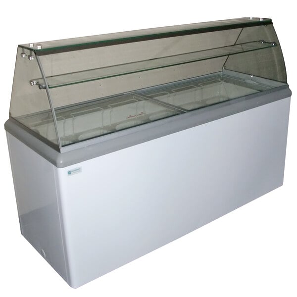 An Excellence ice cream dipping cabinet with a glass top.