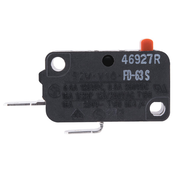 A close-up of a black and orange Solwave interlock microswitch.