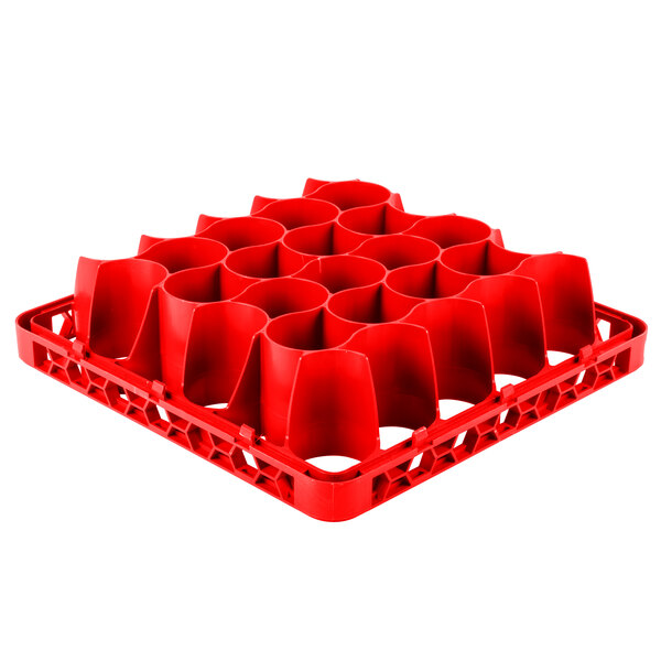 A red plastic Carlisle OptiClean glass rack extender with 30 compartments.
