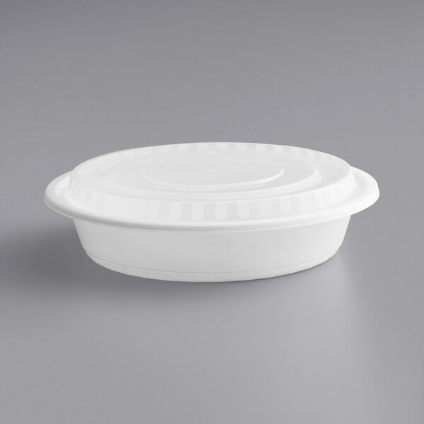 Choice 48 oz. White 9 Round Microwavable Heavy Weight Container with Lid -  150/Case