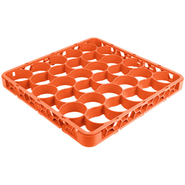 An orange plastic container with holes and dividers.