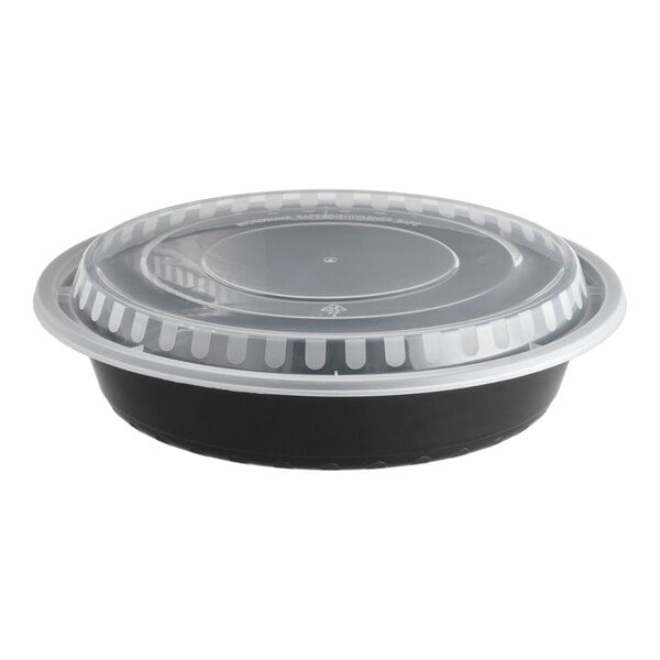 Choice 43 oz. Black Round Microwavable Heavy Weight Container with Lid - 150/Case