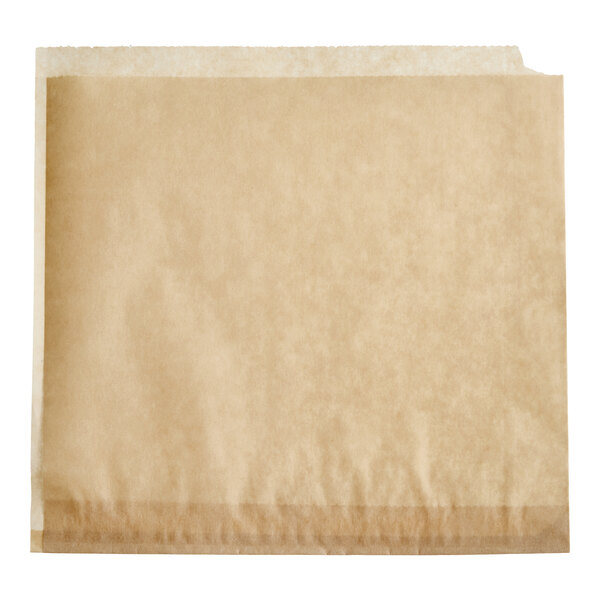 A natural kraft double open bag or basket liner measuring 7 by 6.5 inches.