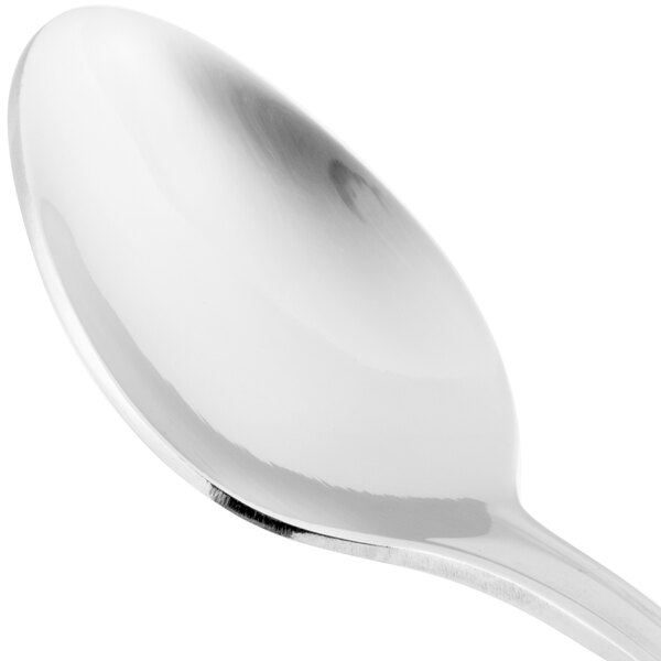 A close-up of a 10 Strawberry Street Lincoln stainless steel dinner spoon with a silver handle.
