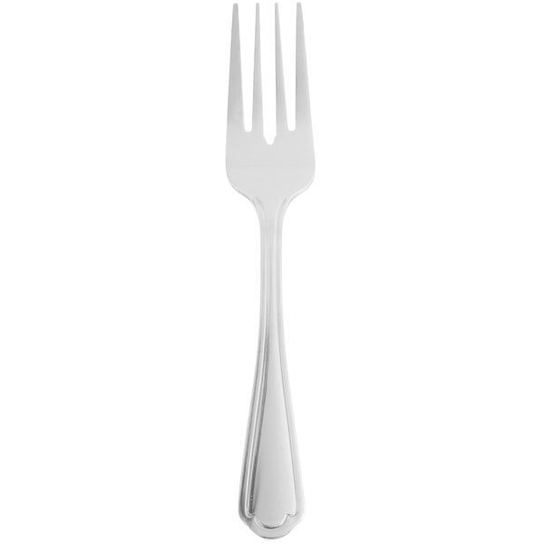 A 10 Strawberry Street stainless steel salad fork with a black handle.
