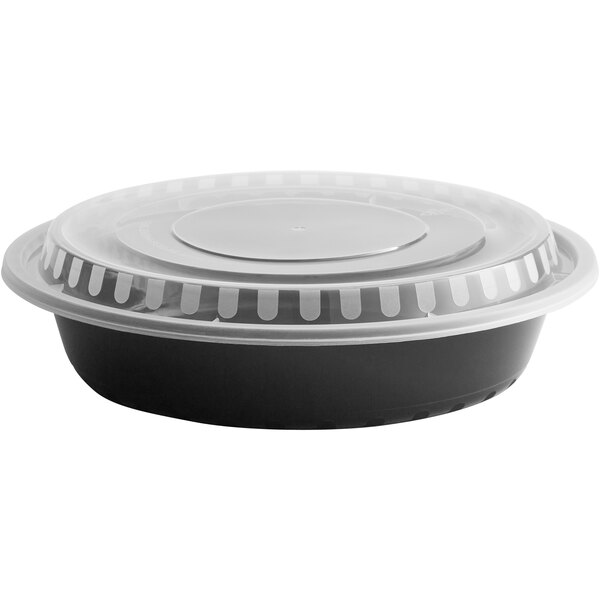 Choice 48 oz. Black 9 Round Microwavable Heavy Weight Container with Lid -  10/Pack