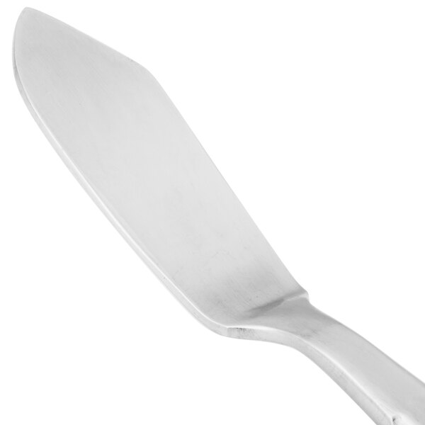 A close-up of a 10 Strawberry Street stainless steel butter knife.
