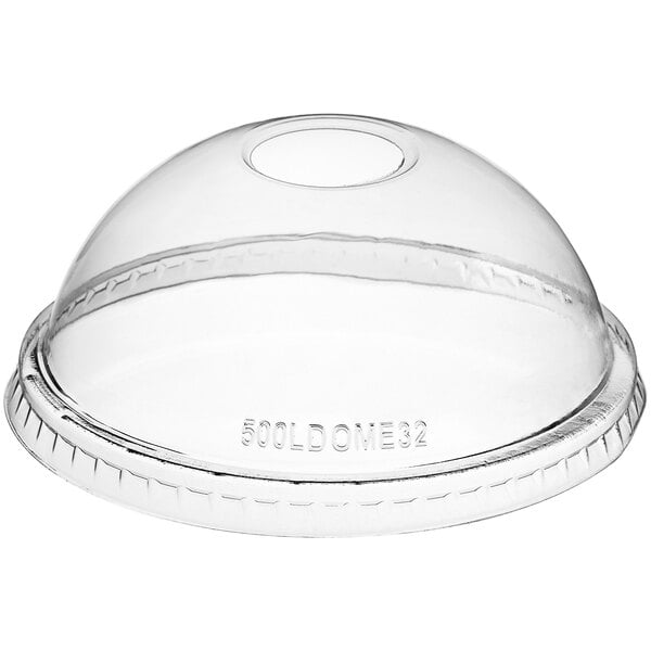 A clear plastic dome lid with a hole on top.