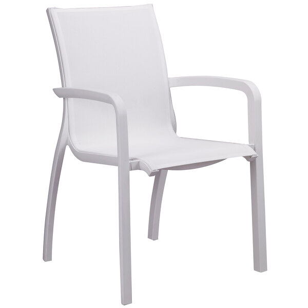Grosfillex Xa645096 Us645096 Sunset White Resin Stacking Sling Arm Grosfillex Xa645096 Us645096 Sunset White Resin Stacking Sling Arm Chair With Glacier Frame