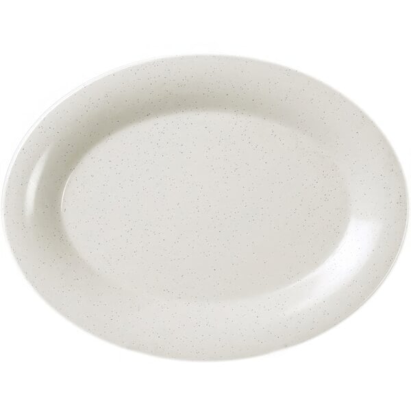 A white Thunder Group San Marino melamine platter with black specks.