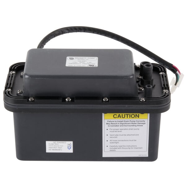 A black rectangular Hoshizaki condensate drain pump with a white label.