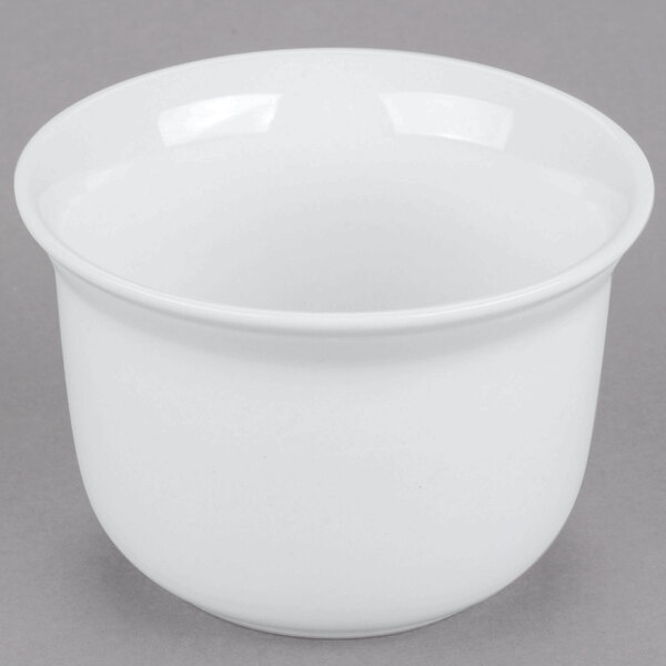 A close-up of a Cambro Classic White Porcelain Ware bowl.