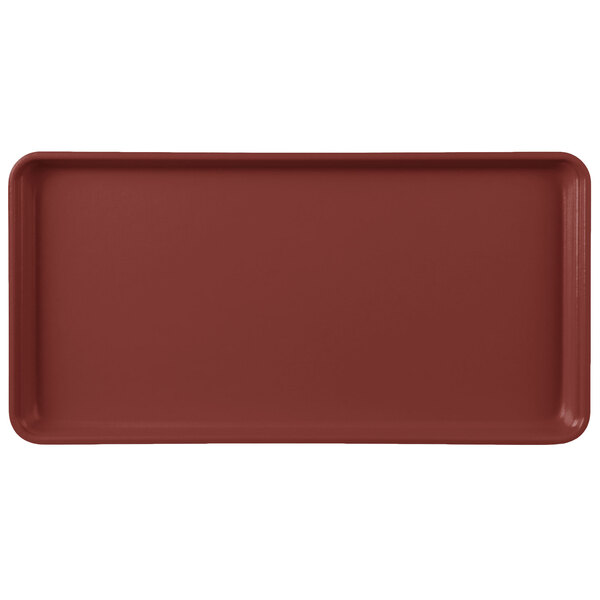 A burgundy rectangular MFG Tray display tray.