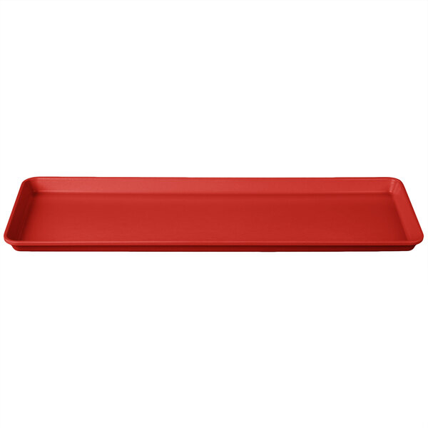 A red rectangular MFG Tray display tray.