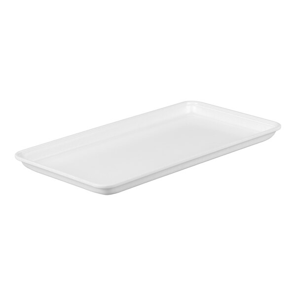 A rectangular white fiberglass display tray.