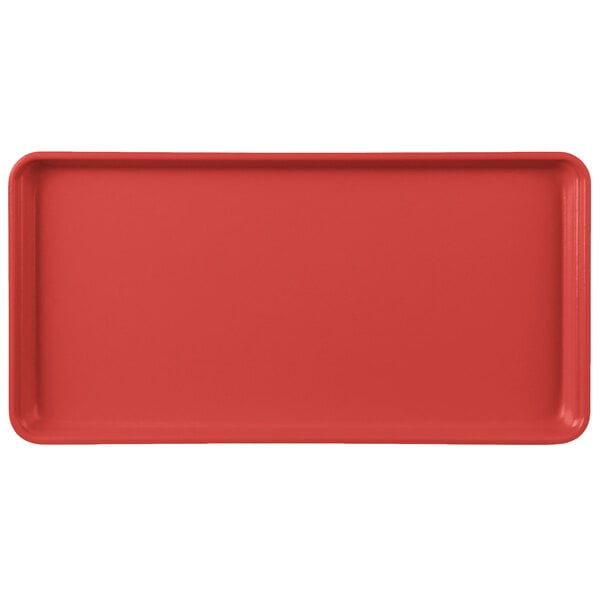 A red rectangular MFG Tray display tray with a white border.