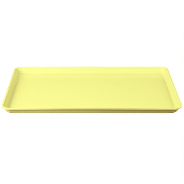 A yellow rectangular tray on a white background.