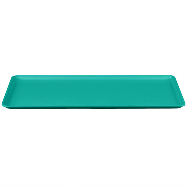 A mint green rectangular tray on a white background.