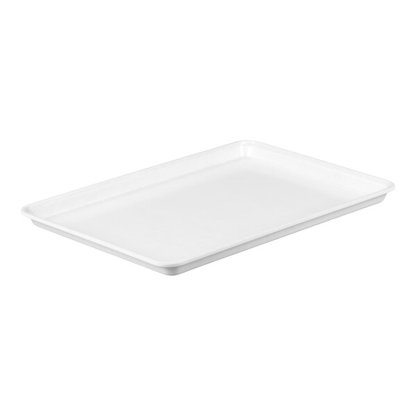 A rectangular white fiberglass display tray.