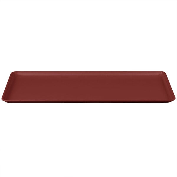 A burgundy rectangular MFG Tray display tray.