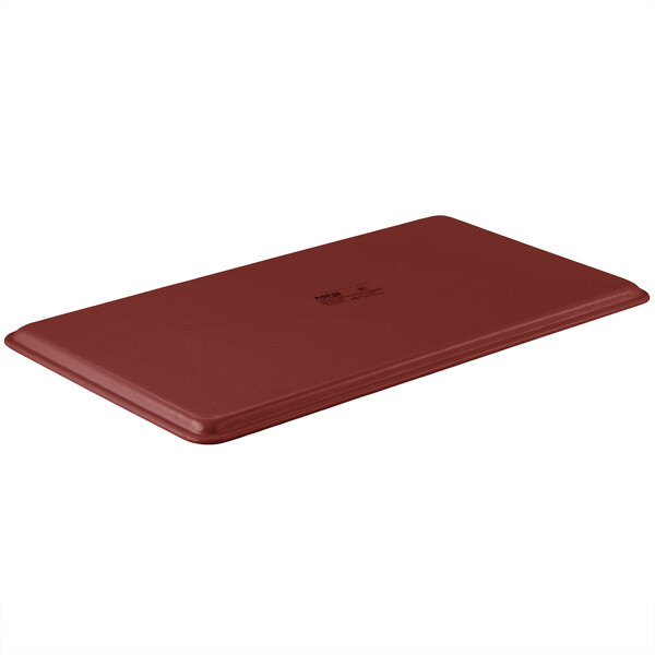 A burgundy rectangular fiberglass market tray.