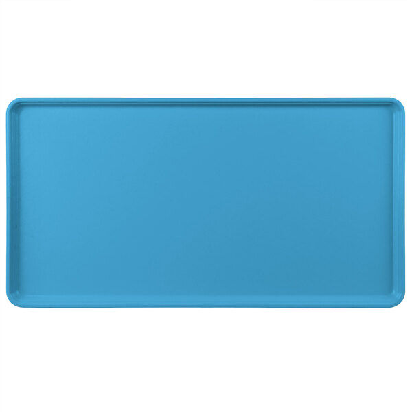 A sky blue rectangular MFG Tray display tray with a white border.