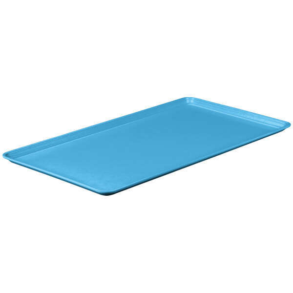 A sky blue rectangular MFG Fiberglass Display Tray.