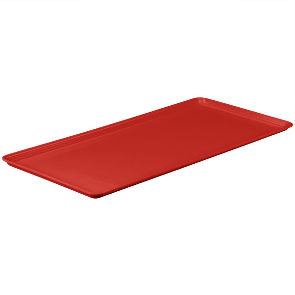 A red rectangular MFG Tray display tray.