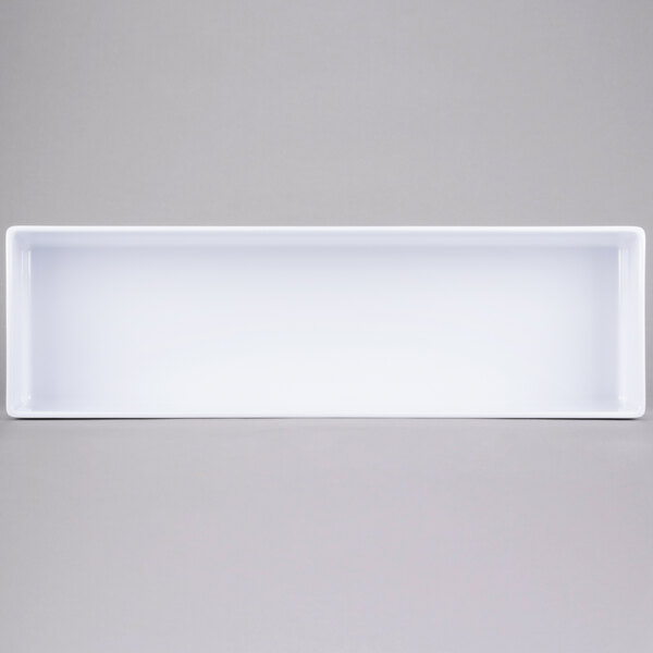 A white rectangular Tablecraft melamine bowl.