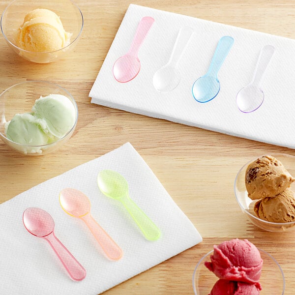Choice 3 Neon Plastic Taster Spoon with Assorted Colors - 3000