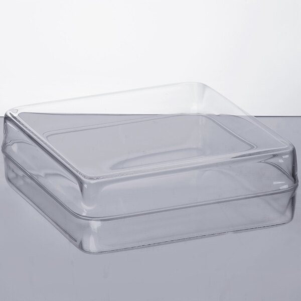 A clear plastic lid on a Cal-Mil beverage dispenser