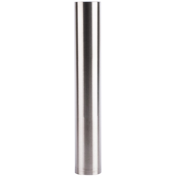 A stainless steel cylindrical tube with a white background.