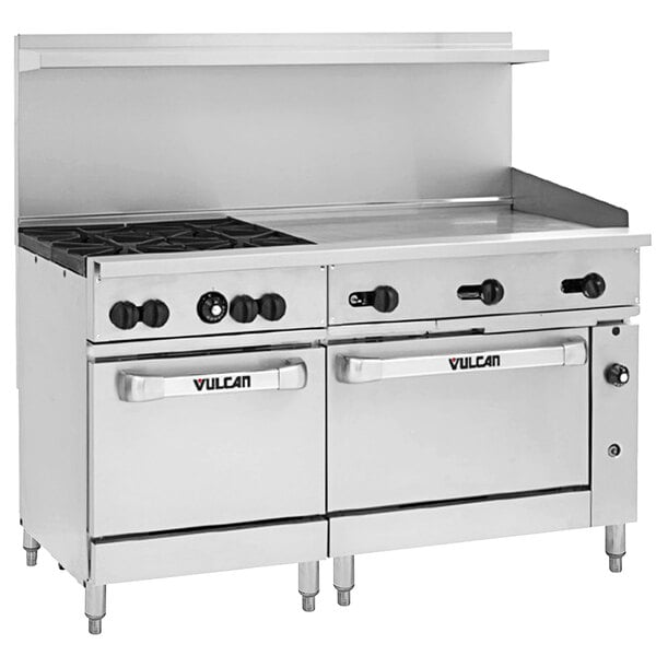 A Vulcan commercial gas range with a 60-inch cooktop, 36-inch griddle, and 2 ovens.