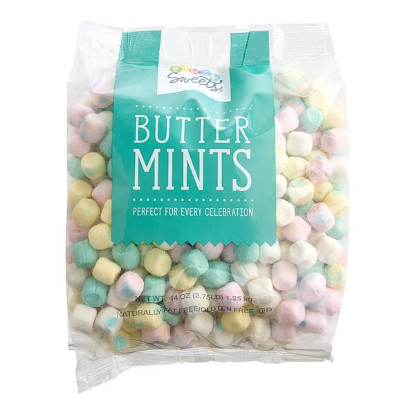 A bag of Assorted Pastel Buttermints with a white background.