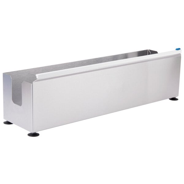 An Edlund stainless steel film and foil dispenser on a counter.