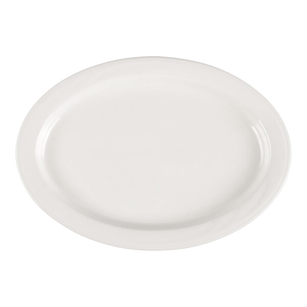 Libbey Cascade 10 1/2" x 7 1/2" Ivory (American White) Oval Medium Rim Flint Porcelain Platter - 12/Case