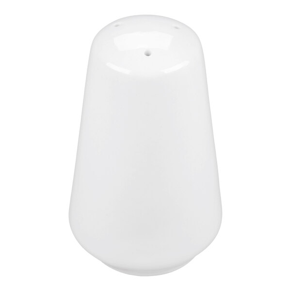 A white, conical-shaped shaker with three small holes on the top.