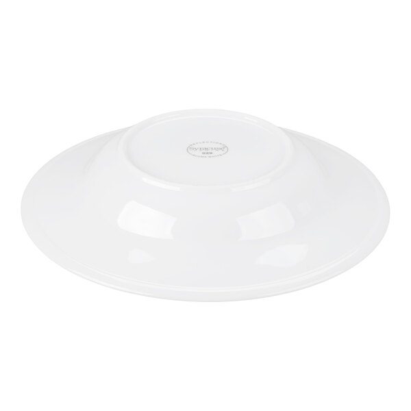 A white porcelain bowl shown upside down on a white background.