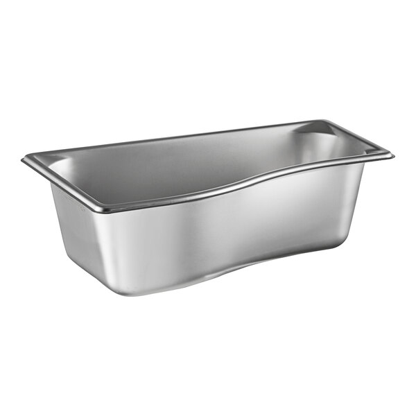 A Vollrath stainless steel Wild Pan with curved edges.
