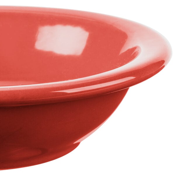 A close-up of a red Libbey Cantina fruit bowl.
